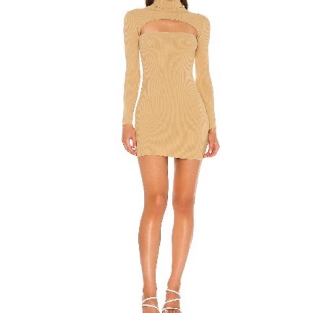 Superdown Tan Long Sleeve Cutout Dress